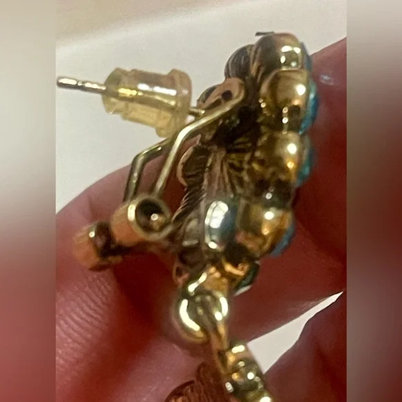 Heidi Daus Blue & Pink 2.5” Dangle Earrings Omega Pierced Signed - Picture 4 of 4